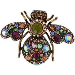 Joan Rivers Prismatic Bee Pin Brooch Crystal 1.8" Peridot Aurora Borealis Bronze